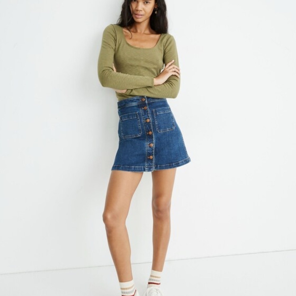 Madewell Stretch Denim A-Line Mini Skirt Salisbury Wash Patch Pocket Edition 12